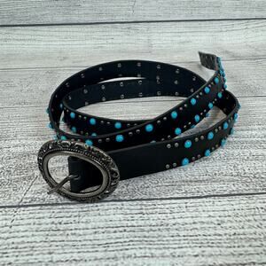 Torrid Plus Size Black Western Boho Teal Studded Buckle Belt Size 4X